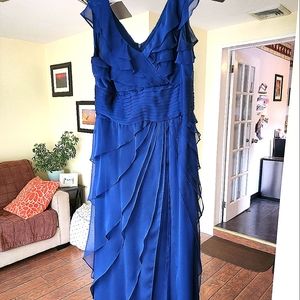 Chiffon V-neck iridescent blue floor length gown in size 16 by Adrianna Papell.